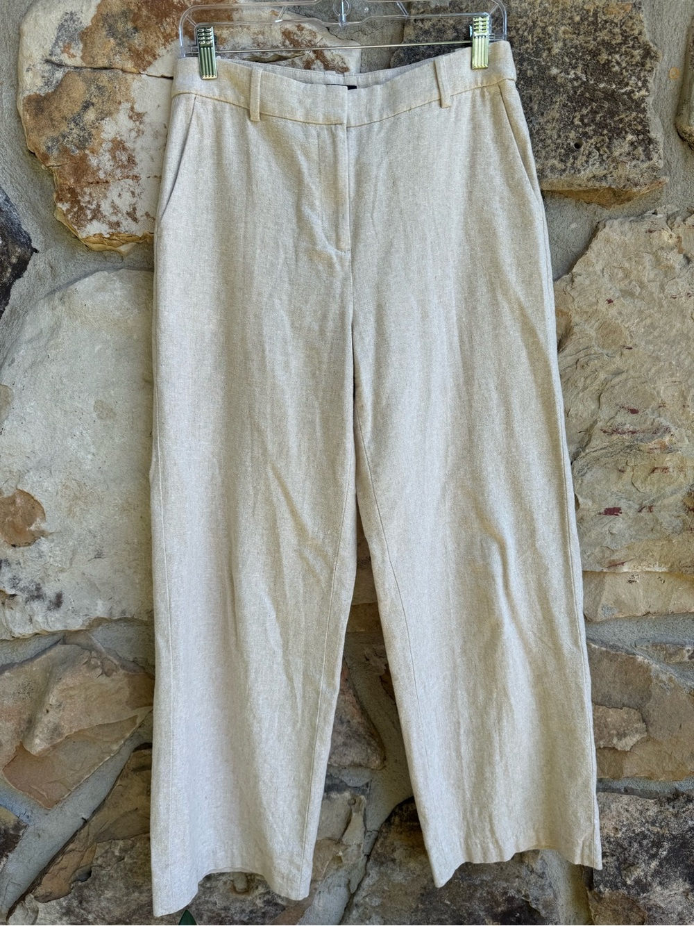 J. Crew 4 Straight Wide-Leg Linen-Blend Pants in Beige Oatmeal Flax Coastal